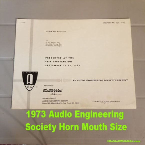 1973 Audio Engineering Society Horn Mouth Size - Picture 1 of 8